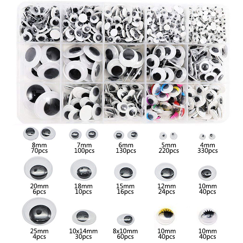 動く目 貼り付け式 動物人形の目 子供 幼稚園 手作りDIY 箱入り プラスチック製ステッカー DIY工作