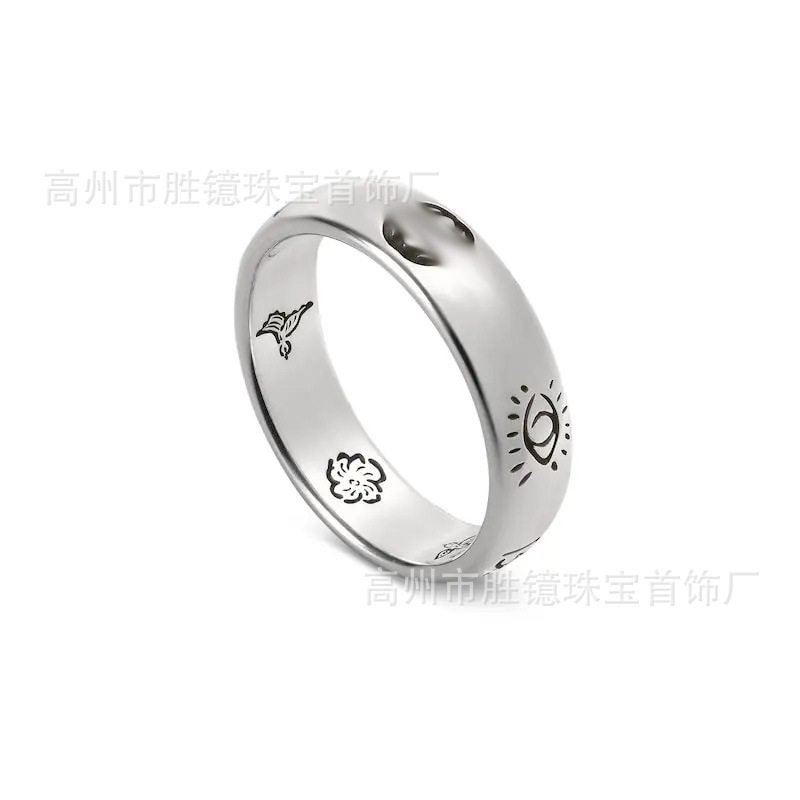 高バージョン Gujia リング Gucci レトロ オールド メンズ レディース リング カップル モデル ダブル G ストライプ エナメル 中空デイジー|undefined