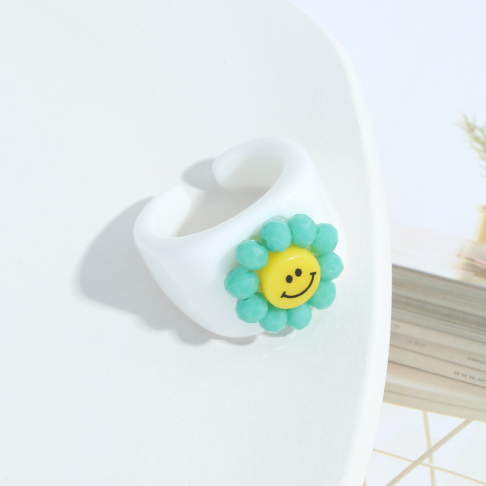 Cute Creative Smiley Face Color Opening Ring display picture 7