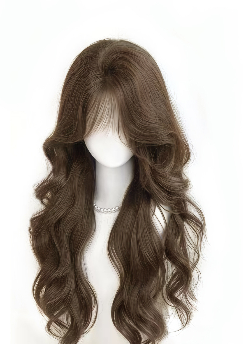 6.0 hair-free net bangs hand-woven lace curly hair [cold brown]