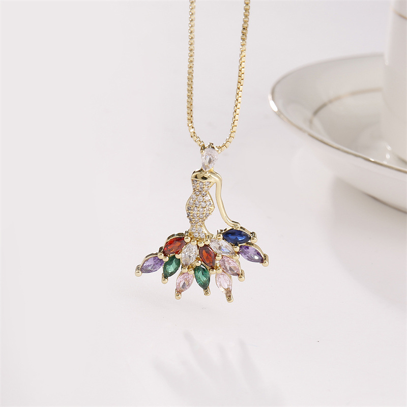 Fashion Color Zircon Copper Gold-plated Dancing Girl Copper Necklace display picture 3