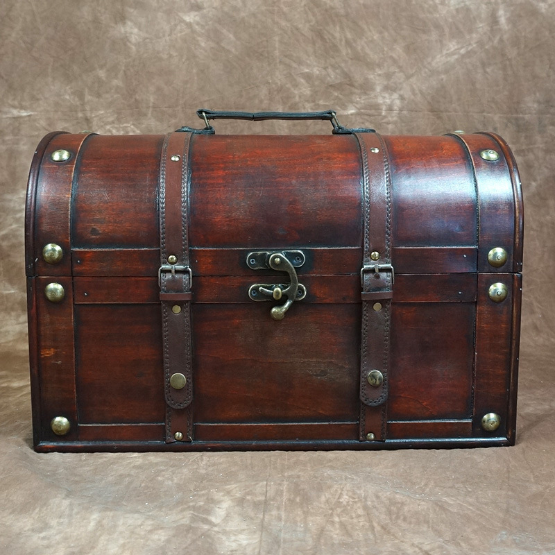 Nueva caja de madera vintage de estilo antiguo caja de juguetes de almacenamiento caja de acabado de ventana de disparo accesorios con cerradura