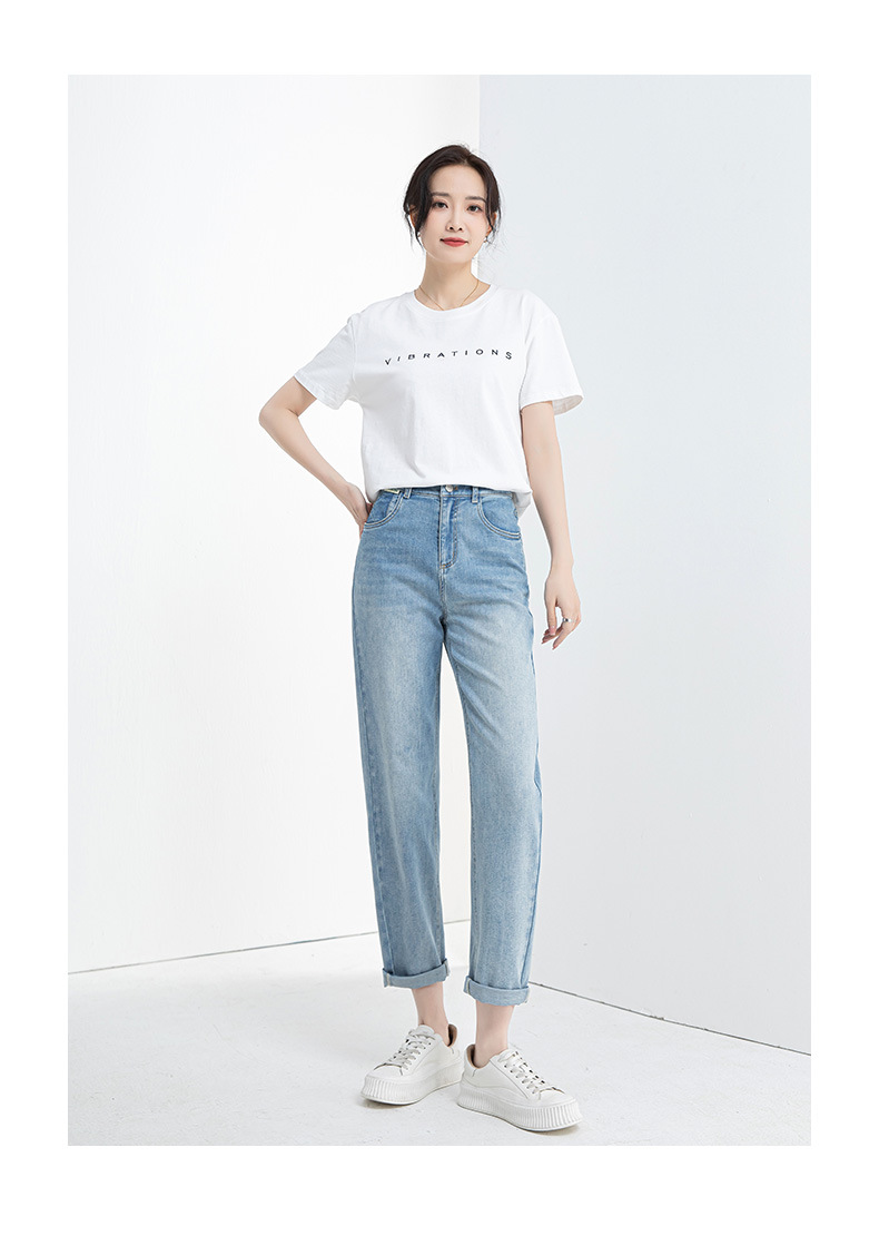 Quần jean nữ cạp cao ống rộng mỏng mùa hè, tôn dáng, viền gấu thời trang — Xanh denim chi tiết 22