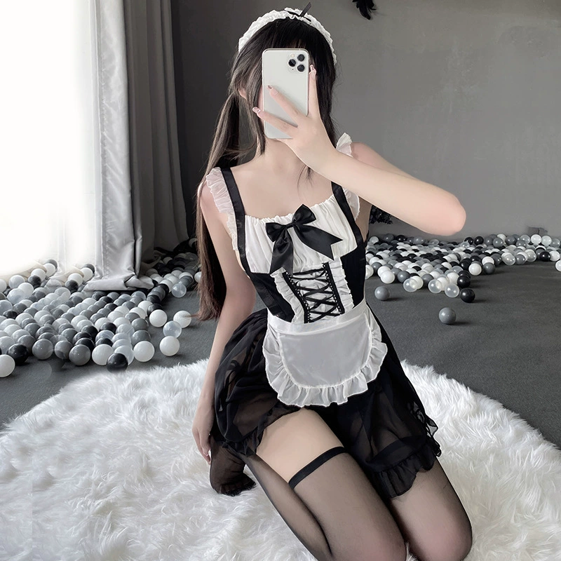 Sexy нижнее белье, сексуальная горничная, маленькая бюстовка, не нужно снимать на коит-обед, искушающая горничная на ночь, комплект ночной костюм, дропшиппинг 2362