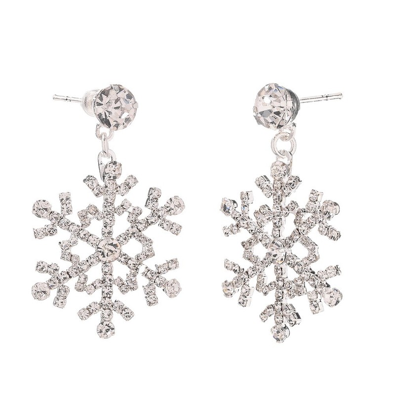 跨境新款可爱雪花耳环小众设计感欧美圣诞节派对水钻耳饰earrings|undefined