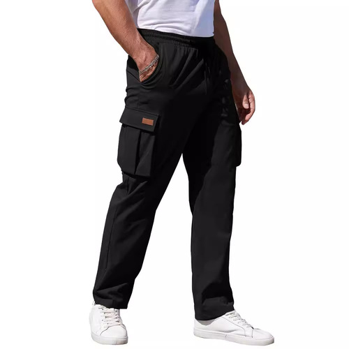 Amazon TEMU AliExpress 2024 Bestselling Men's Casual Cotton-Poly Work Pants with Drawstring and Multiple Pockets