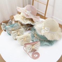 Children's Sun Hat Summer Girl Kids Sunshade Grass Hat Bag Set Girl Baby Fashion Lace Princess Beach Hat