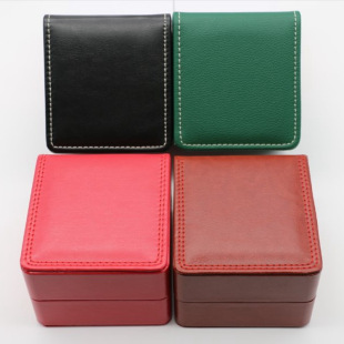 High-End Flip-Top Crystal Pattern Watch Collection Storage Packaging Car Line Watch Box Black Rounded Pu Leather Watch Box