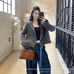 设计感飘带大翻领毛衣外套女秋季2025新款少女感显瘦灰色针织开衫