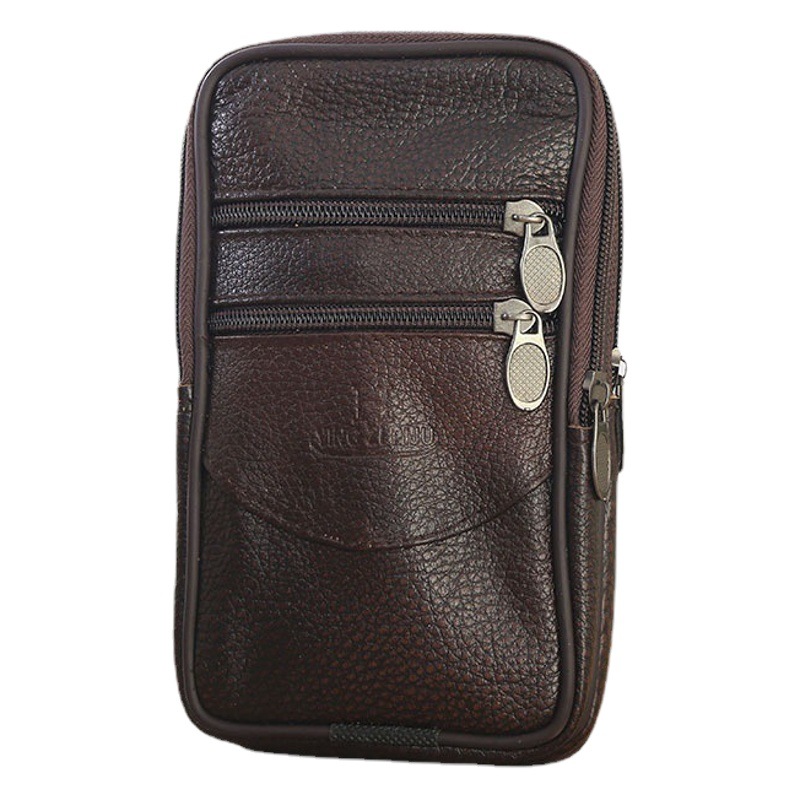 Multi-functional mobile phone waist bag cowhide vertical horizontal multi-layer zipper large capacity coin purse belt hanging waist bag wholesale