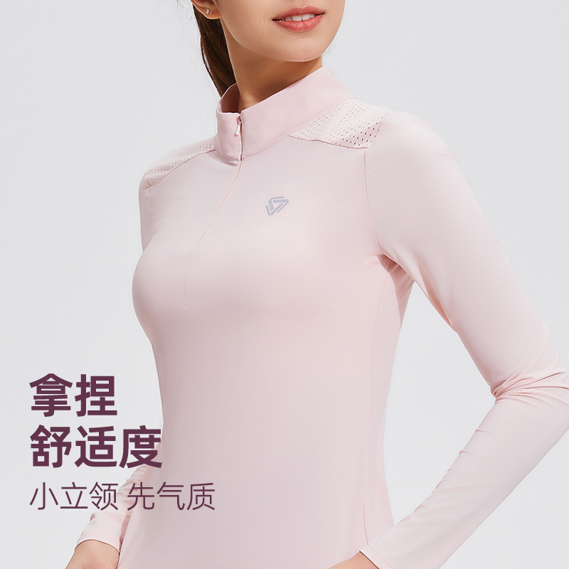 Mangas largas de cuello de mujer velocidad seco uniformes de golf medio cremallera correr deporte al aire libre mangas largas de verano agujero de ventilación solapa