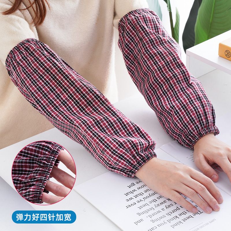 Men's and Women's Plaid Pure Cotton Thin Sleeves for Factory Workshops, Anti-Oil Stain, Labor Protection Sleeves, Anti-Dirt, Waterproof
