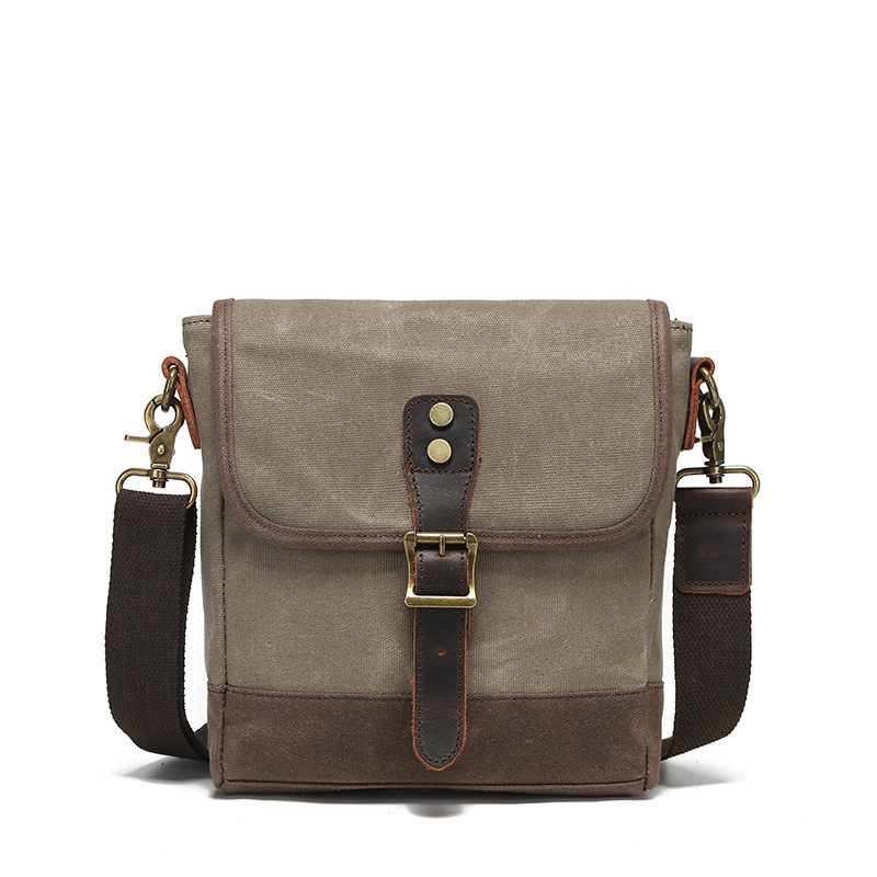Bolso de hombro de lona retro del fabricante, bolso cruzado de moda, bolso de pecho pequeño resistente al desgaste, maletín de cuero genuino para hombre, Ama