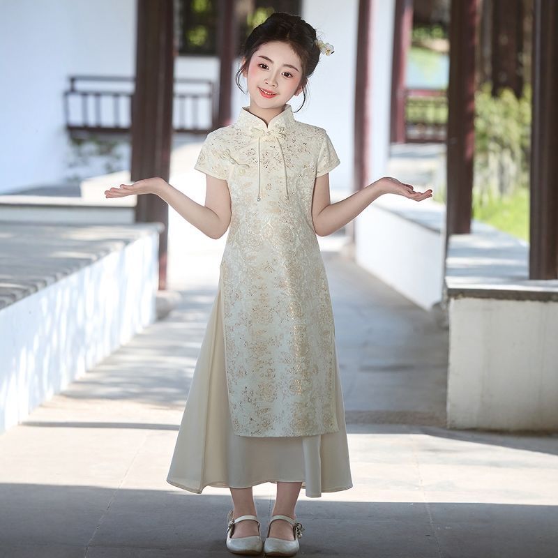 女の子のチャイナドレス、子供の中国風改良された新しい中国風の唐装ドレス、女の子の夏の古筝パフォーマンスドレス|undefined