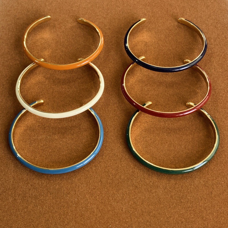 Paris Street Monochrome Simple Enamel Glaze Bracelet Light Luxury Niche High-End Stacked Open Women's Ring Bracelet Armband