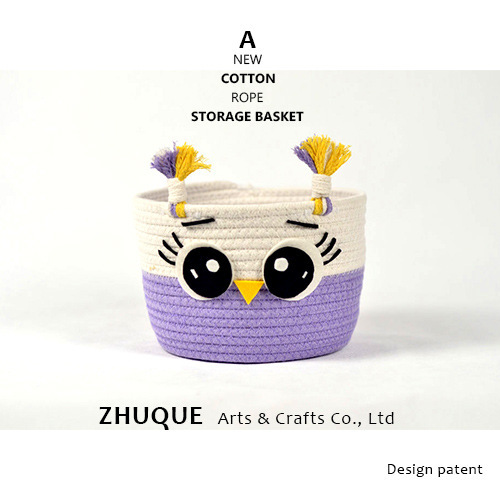 Factory Direct Sales Little Monster Handmade Cotton Rope Woven Storage Basket Earphone Bag Bluetooth Earphone Storage Bag Cartoon Storage