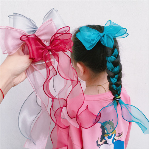 Korean ponytail hair accessories temperament ball hair clip girls long streamer bow hairpin princess braided headdress