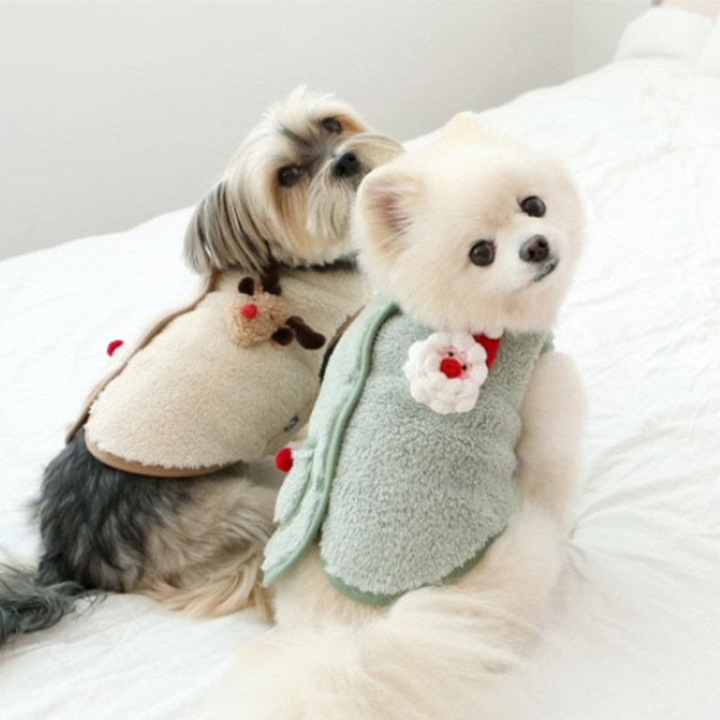 Otoño y invierno perros de Navidad alces cálidos chalecos de peluche accesorios de Papá Noel gatos Teddy Bear mascotas ropa de perro