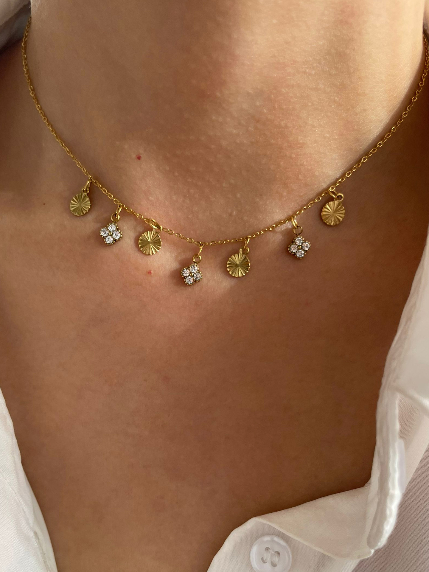 Holiday, Daily Occasion 316L Stainless Steel , Rhinestone Material 316L Stainless Steel Rhinestone Zircon Flower Waterproof Non Tarnish Surgical Steel Cute Pendant Necklace For Women's