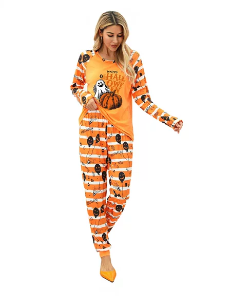 Tianming Apparel New Halloween Women's Pajama Set Printed Loungewear Amazon European and American Halloween Long Sleeve