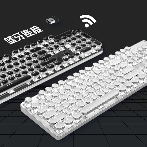 Forerunner Bluetooth three-mode mechanical keyboard wireless metal retro girls gaming keyboard and mouse set wholesale