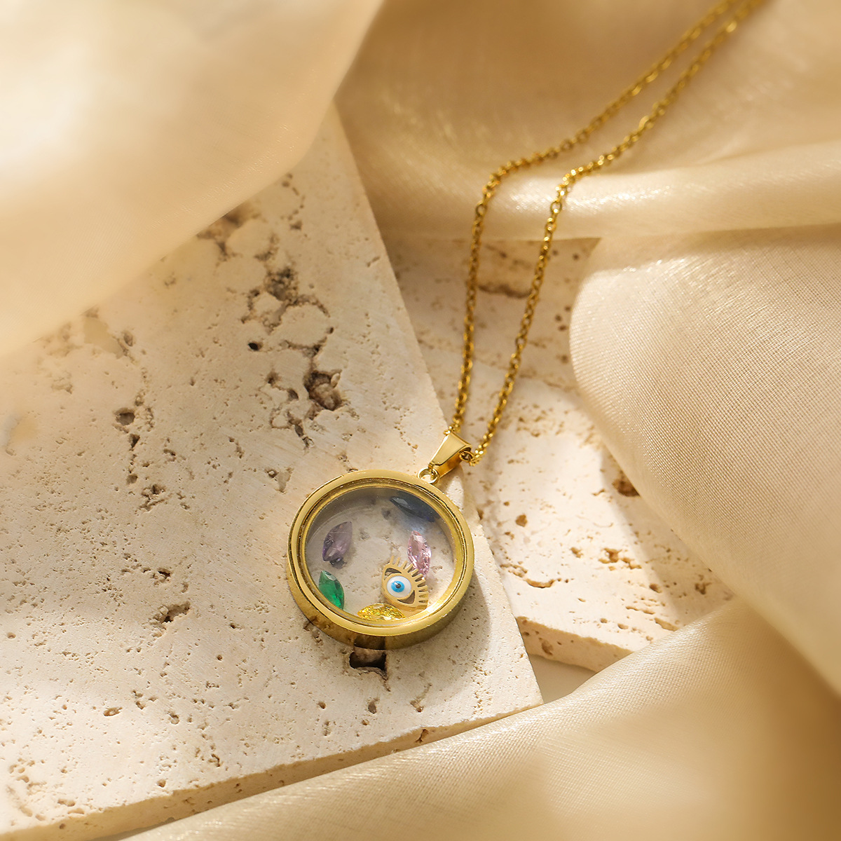 Round Pattern Wholesale Jewelry Simple Style Round Titanium Steel Irregular Pendant Necklace