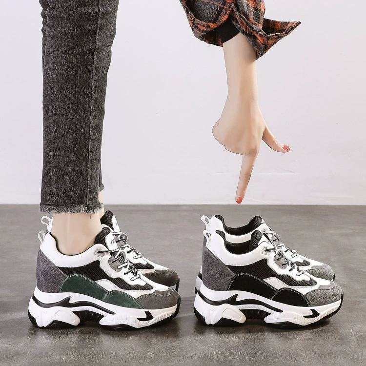 Кожаные dad shoes, женские туфли, 2025 новый корейский вариант, увеличение высоты, кроссовки с толстой подошвой, повседневная обувь, студентская, оптовый