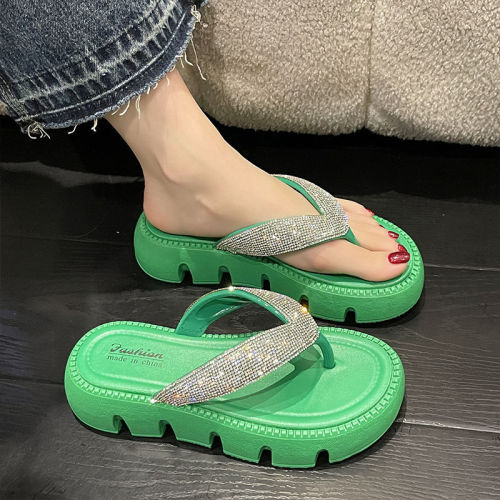  new summer style shiny rhinestone flip-flops for women, high-end flip-flops, women's shoes, trendy lazy cool wholesale