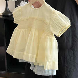 韩范洋气女童甜美衬衫夏季新款儿童网红时髦短袖上衣小衫宝宝衣服