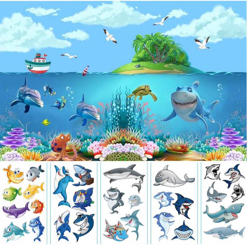 New Shark Tattoo Stickers Children's Fun Ocean Funny Temporary Stickers Birthday Party Cartoon Tattoos Ready in Stock