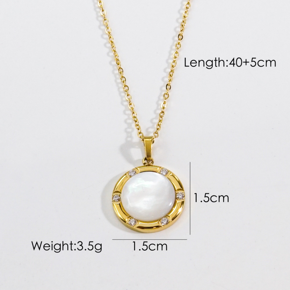 Casual Simple Style Round Letter Heart Shape Titanium Steel Plating Inlay Pearl Shell Zircon Pendant Necklace display picture 7