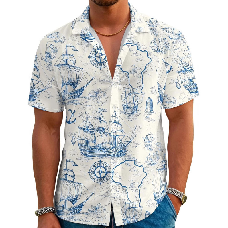 Men's Summer Beach Casual Short Sleeve Button down Shirt Novelty Print Tropical Beach