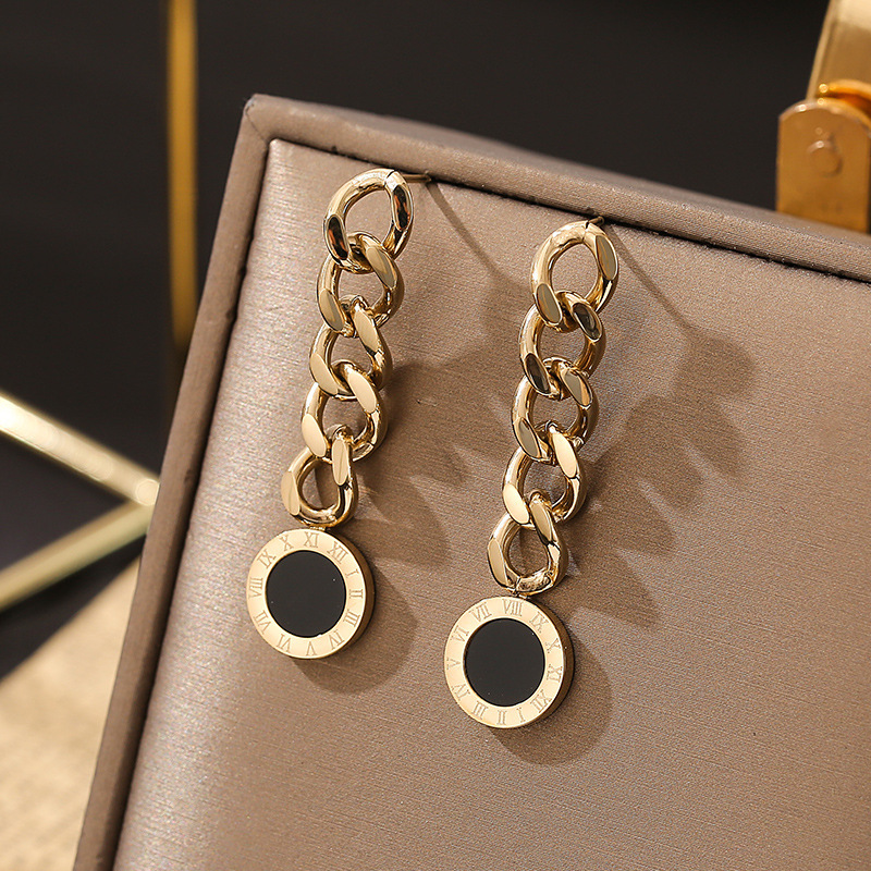 New geometric tassel thick chain titanium steel earrings