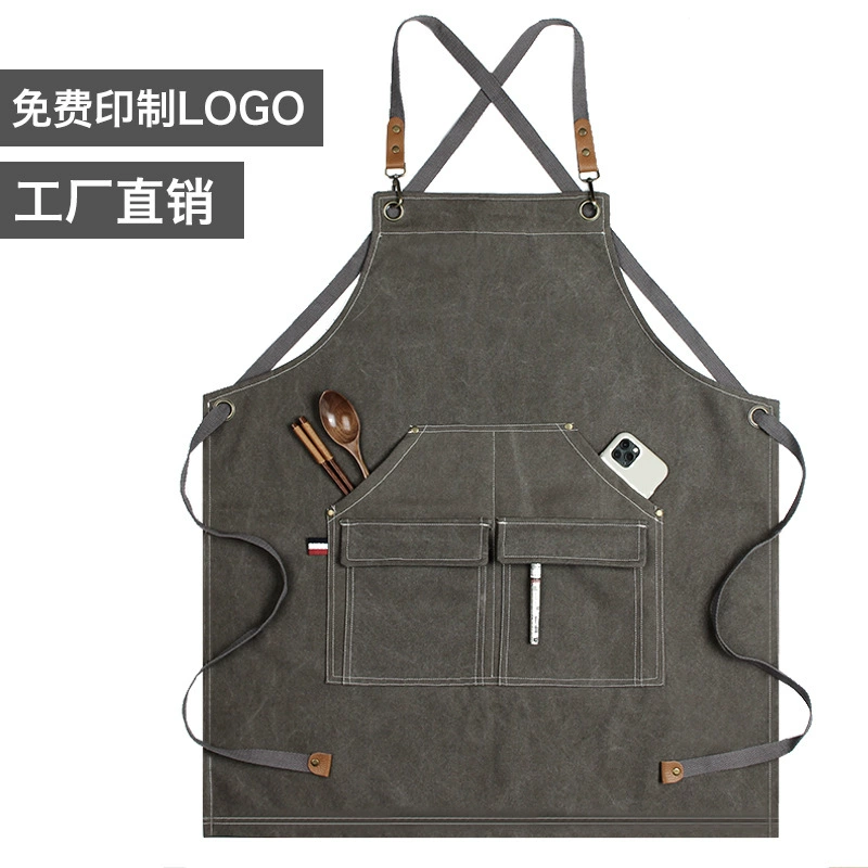 Внешняя торговля трансграничный Холст Фартук Печать логотипа Парикмахерская выпечка кафе Садоводство столярные работы мужские ресторанные комбинезоны