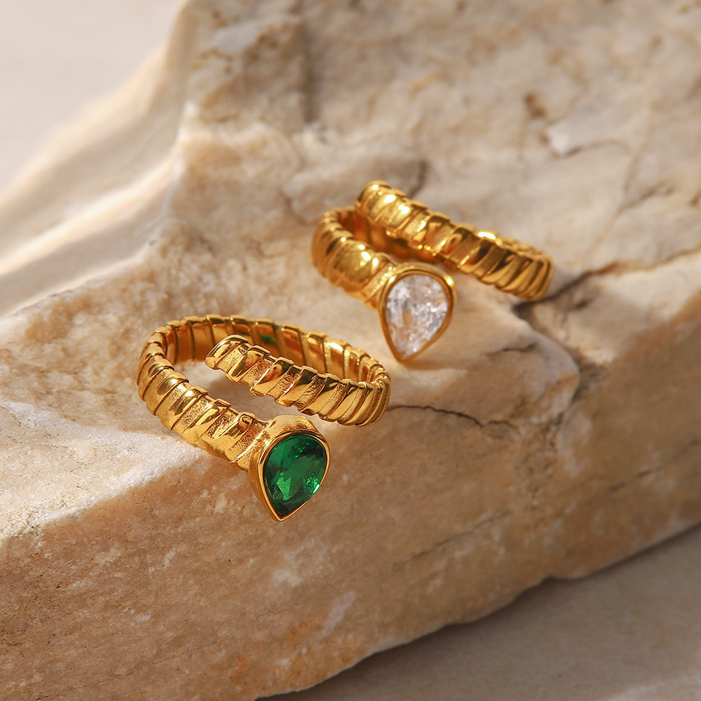 Fashion Geometric Stainless Steel Plating Zircon Open Ring