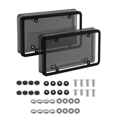 Plastic Metal Universal American Car – License plate holder/license plate holder - 2-black-covers-2-frames-black-accessories