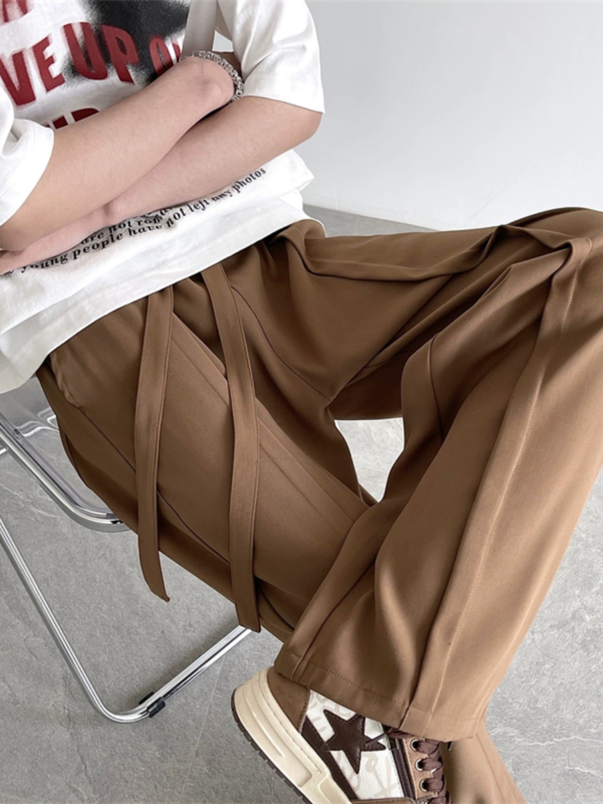Черные повседневные брюки, американский стиль, свободный прямой крой, стиль высшего качества