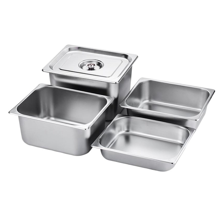 Cuenco de almuerzo buffet de acero inoxidable rectangular placa fraccionada con tapa cuenca cuadrada comida rápida Caja de coche cuenca de comedor leche caja de tienda de té