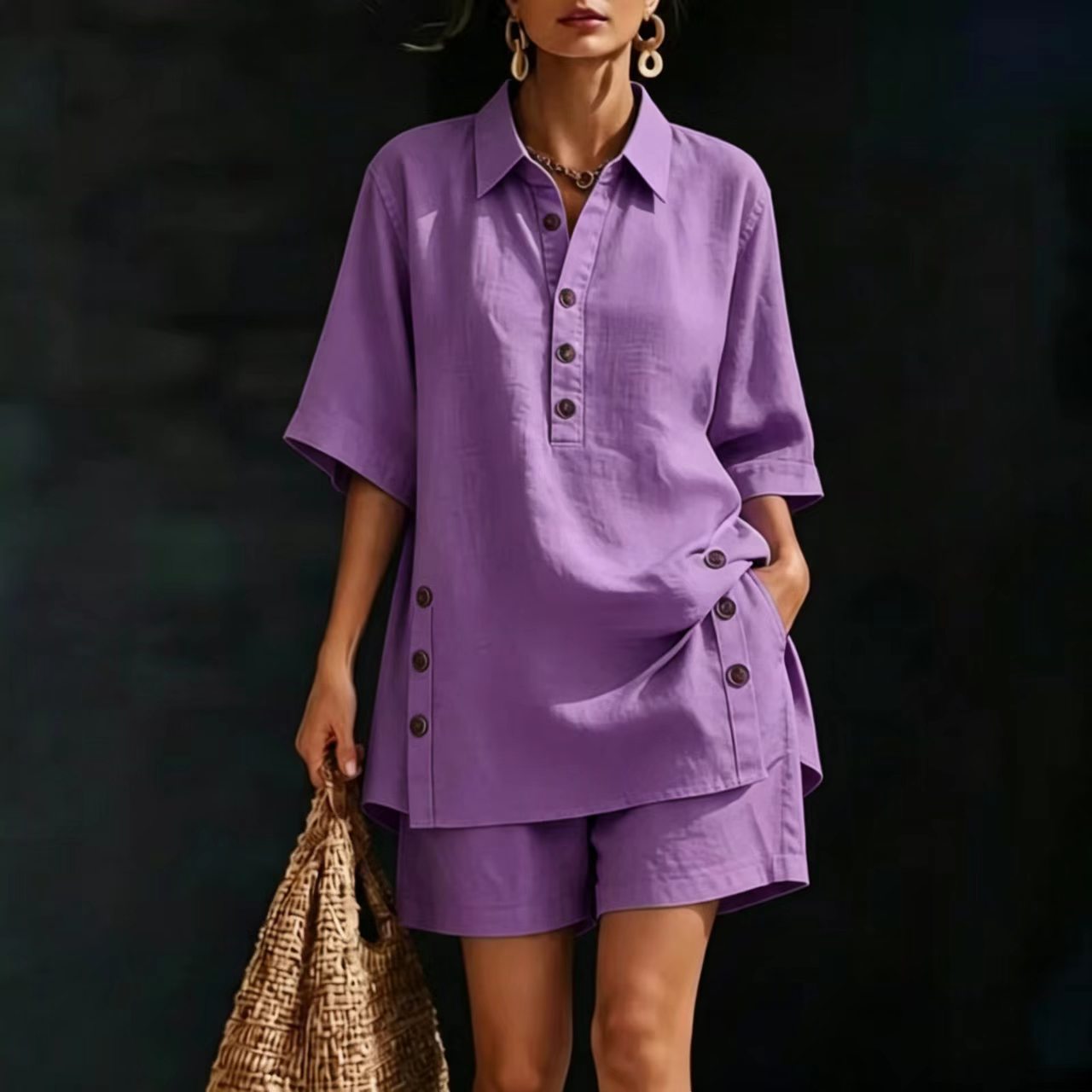 Women's Autumn/Summer Short Sleeve Shirt And Loose Pants Two Piece Set Relaxed Everyday Wear Comfortable Feshion_ecoleips.com