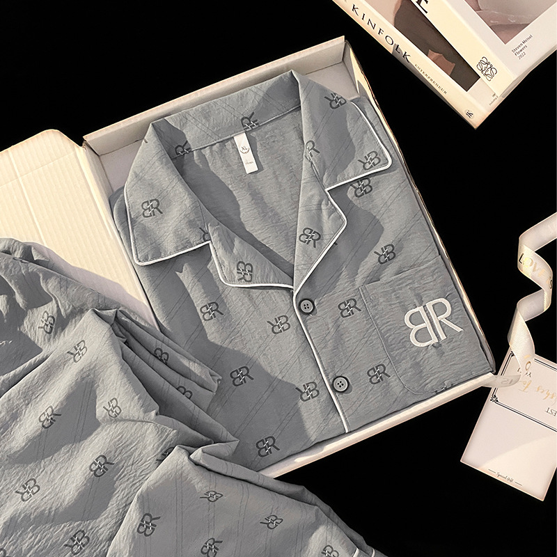 Pijama de hombre primavera y otoño delgada nube de algodón de manga larga pantalones largos para niños verano día ropa de casa 2024 nuevo conjunto