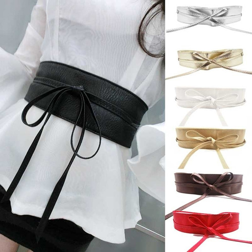 Simple and fashionable women's wide belt decorated dress coat shirt straps knotted girdle bow ribbon