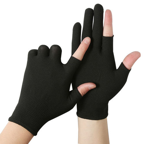 Thin-fingered two-finger picking tea fishing protective gloves half-finger packing sorting three-finger nylon sunscreen three fingers