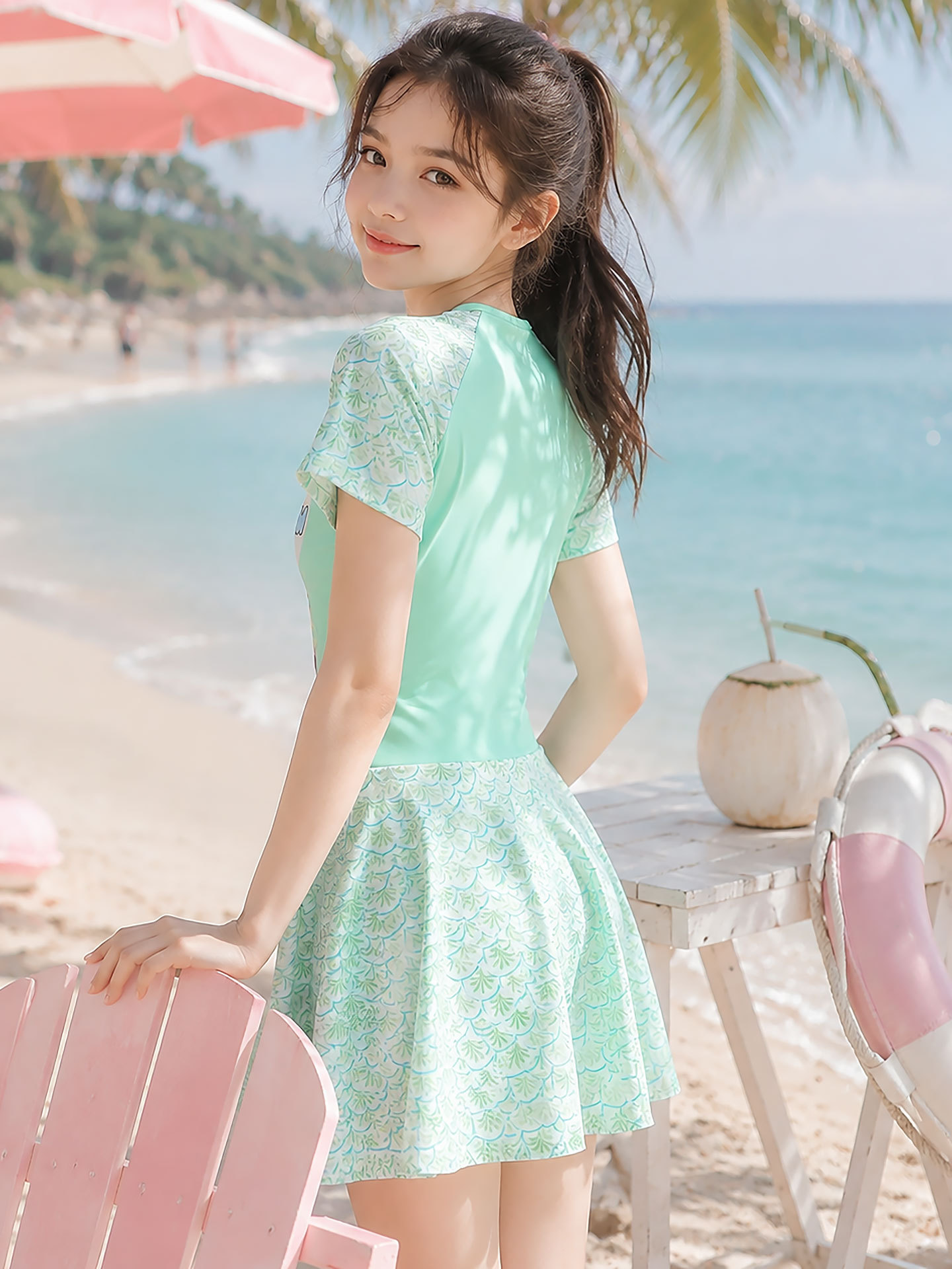 Traje de Baño de Una Pieza Estilo Princesa para Niñas de Poliéster Alta Elasticidad image 6