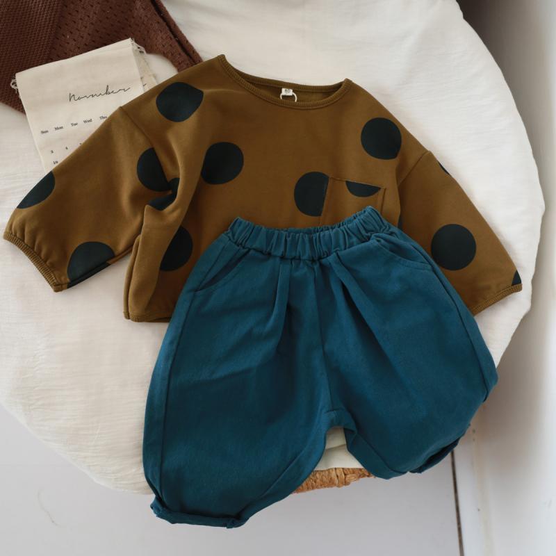 Nuevo retro estilo coreano chaqueta infantil, baby wave point casual jersey de cuello redondo, camisa de punto, camisa base