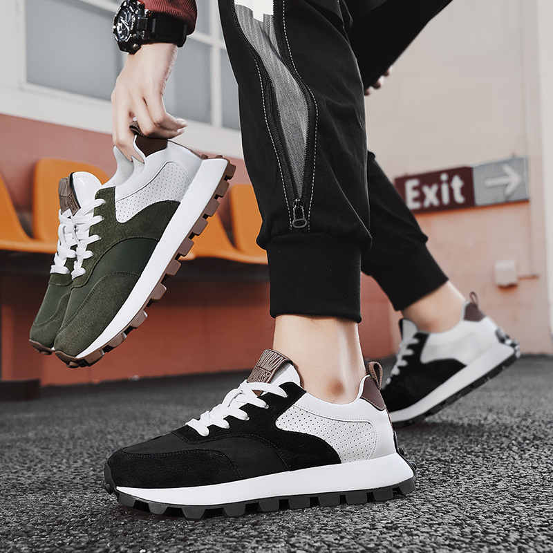 2025春季新款男鞋运动休闲阿甘男鞋日常百搭潮流男厚底皮面老爹鞋