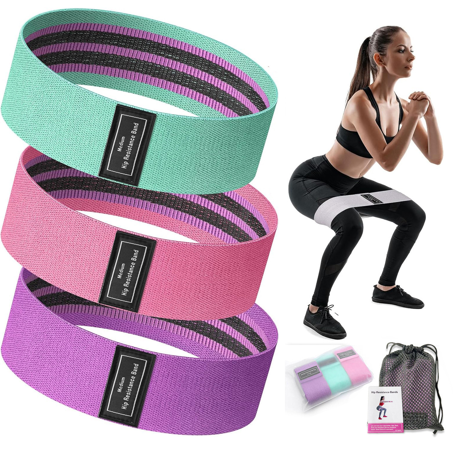Cross-Border Yoga Hip Resistance Bands, Leg Resistance Loops, Glute Exercises, Squat Resistance Bands, Knitted Resistance Loops