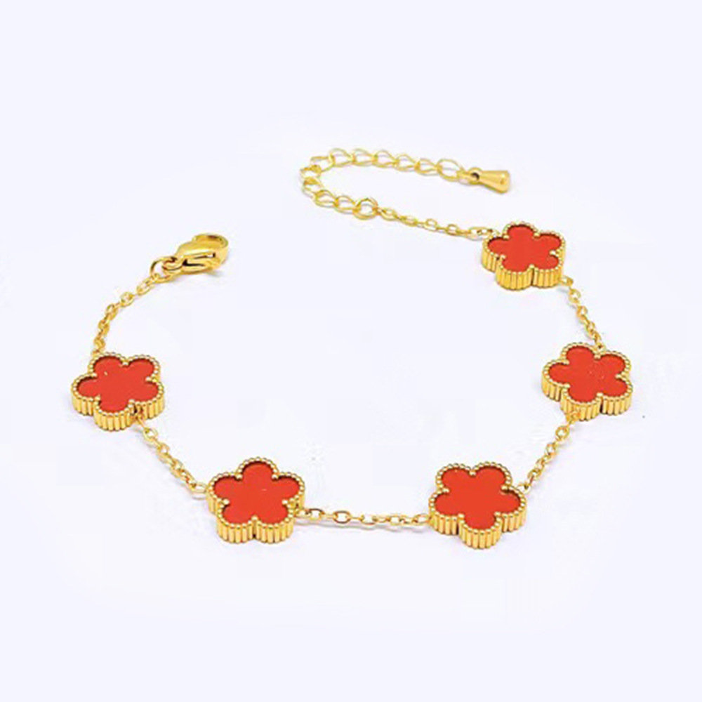 Stainless steel double-sided 13MM medium five-leaf flower non-fading fashion five-leaf clover bracelet plum bracelet