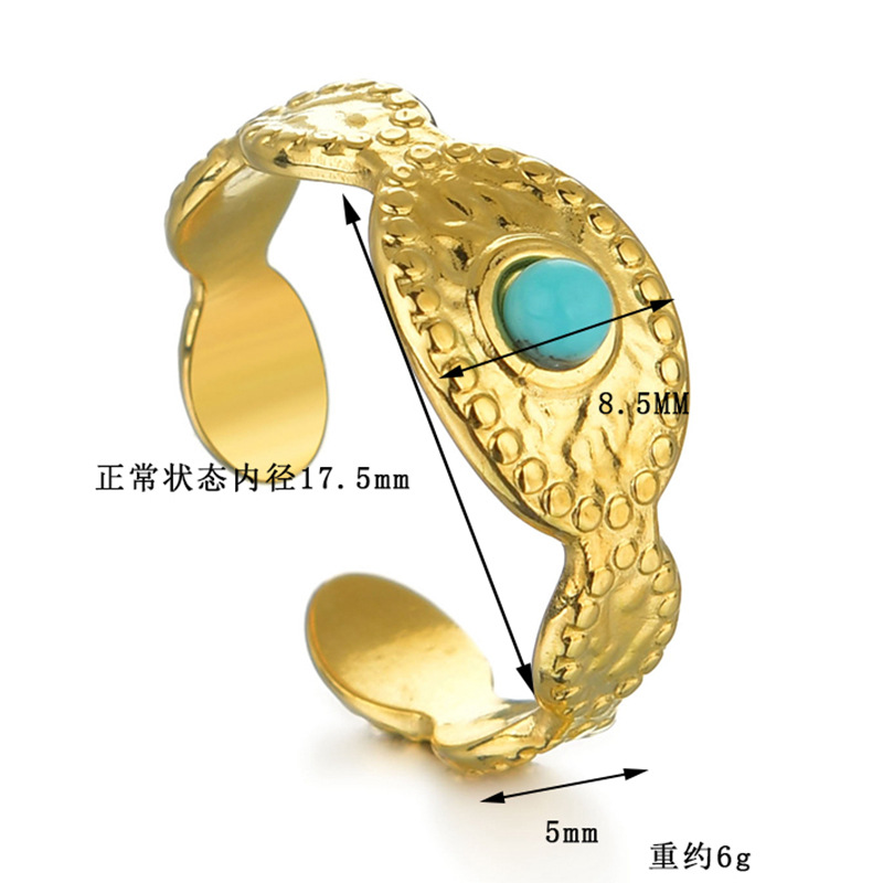 European And American Turquoise Open Retro Irregular Texture Trend Stainless Steel Ring display picture 2