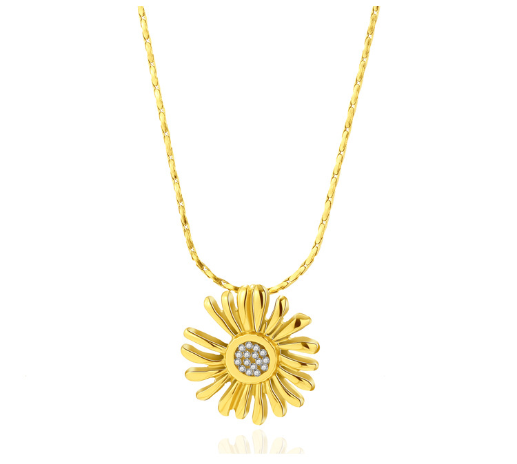 Fashion Daisy Titanium Steel Plating Inlay Artificial Diamond Pendant Necklace 1 Piece display picture 2