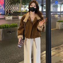 短款加绒加厚麂皮绒外套女冬装新款2025年韩版小个子宽松休闲上衣